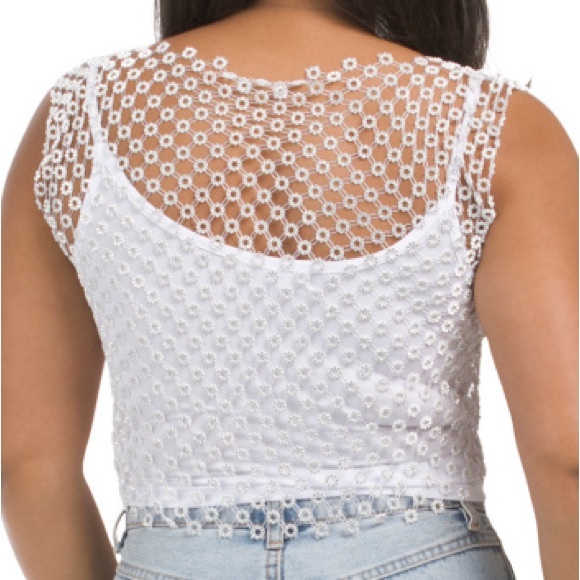 House of Harlow 1960 Floral Rhinestone Mesh Top - Picture 2 of 5